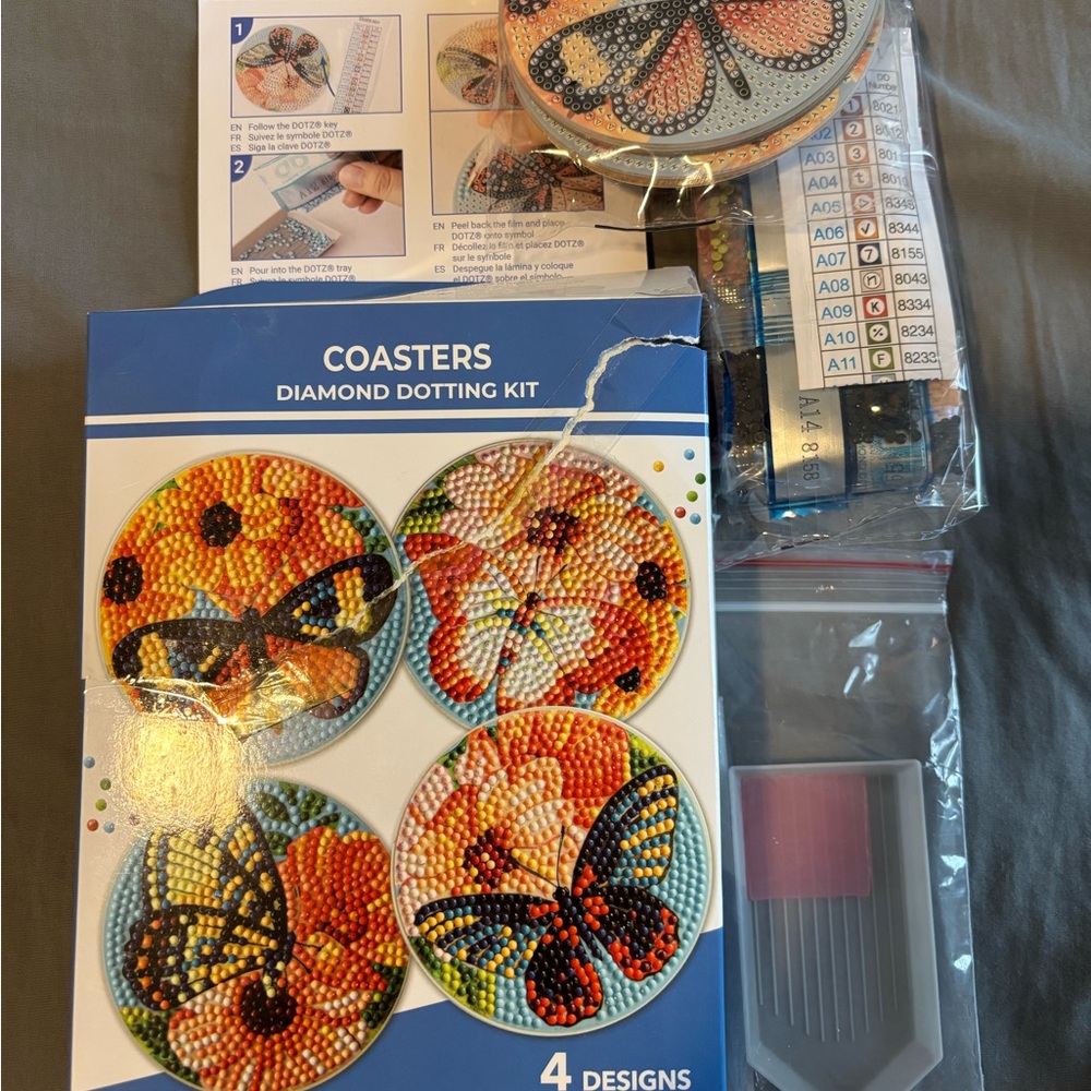 Coasters Diamond Dotting Kit - Butterfly Designs (Blue)